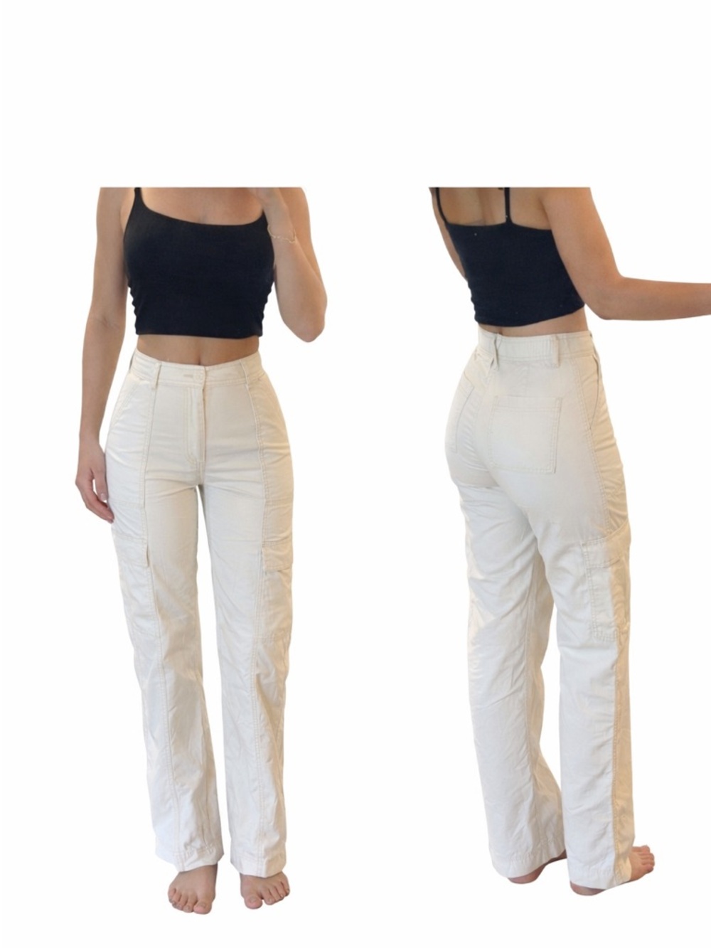 Abercrombie Fitch Cream Cargo Pants High Rise Utility Straight Leg 26